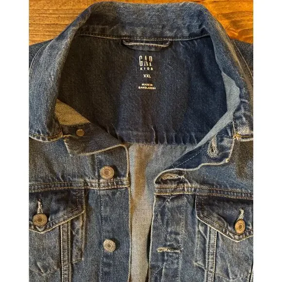 Gap Kids Girl’s XXL Blue Jean Jacket Tomboy Button Down Denim Long Sleeve Unisex - Picture 5 of 11
